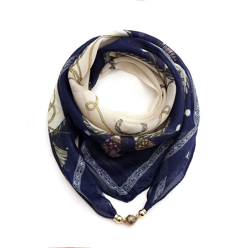 Women Necklace Accessories Chiffon Silk Scarf Magnetic Buckle Necklace Pendant Printed