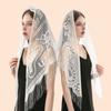 Laven Lace Embroidery Triangle Scarf Hijab Muslim Church Prayer Wedding Mantilla Shawl with Tassels Women White Veil Bandana