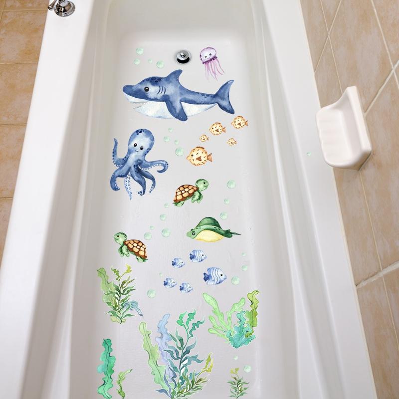 Cartoon Coral Crab Bathtub Anti-Slip Stickers 6Pcs Waterproof Safety Decals for Kids Bathroom Shower Tub Protection