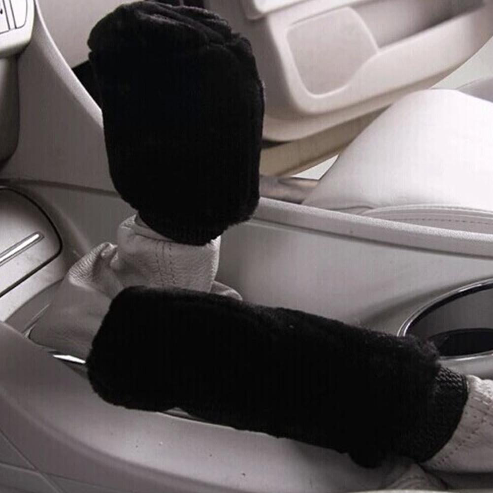 2Pcs Car Handbrake Grip Covers Gear Shift Knob Cover Handle Plush Sleeve Winter Soft Warm Hand Brake Car Accessories For Girls