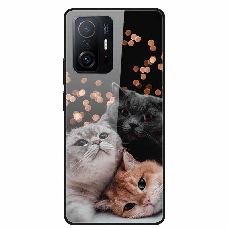 Для Xiaomi 11T Pro Стеклянный чехол Жесткий закаленный стеклянный ПК-чехол Чехол для телефона Для Xiaomi Mi 11T 11 T Pro Ударопрочный Мультяшный Funda Coque