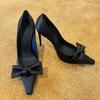 Satin Heel Single Shoes Women's Pointy Toe Shallow Mouth Butterfly Knot Set Foot Anti-slip Wear-resistant High Heels