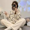 Осенний новый теплый комплект из 2 предметов с круглым вырезом и длинными рукавами, женская плюшевая домашняя одежда для женщин, милая пижама с принтом для девочек