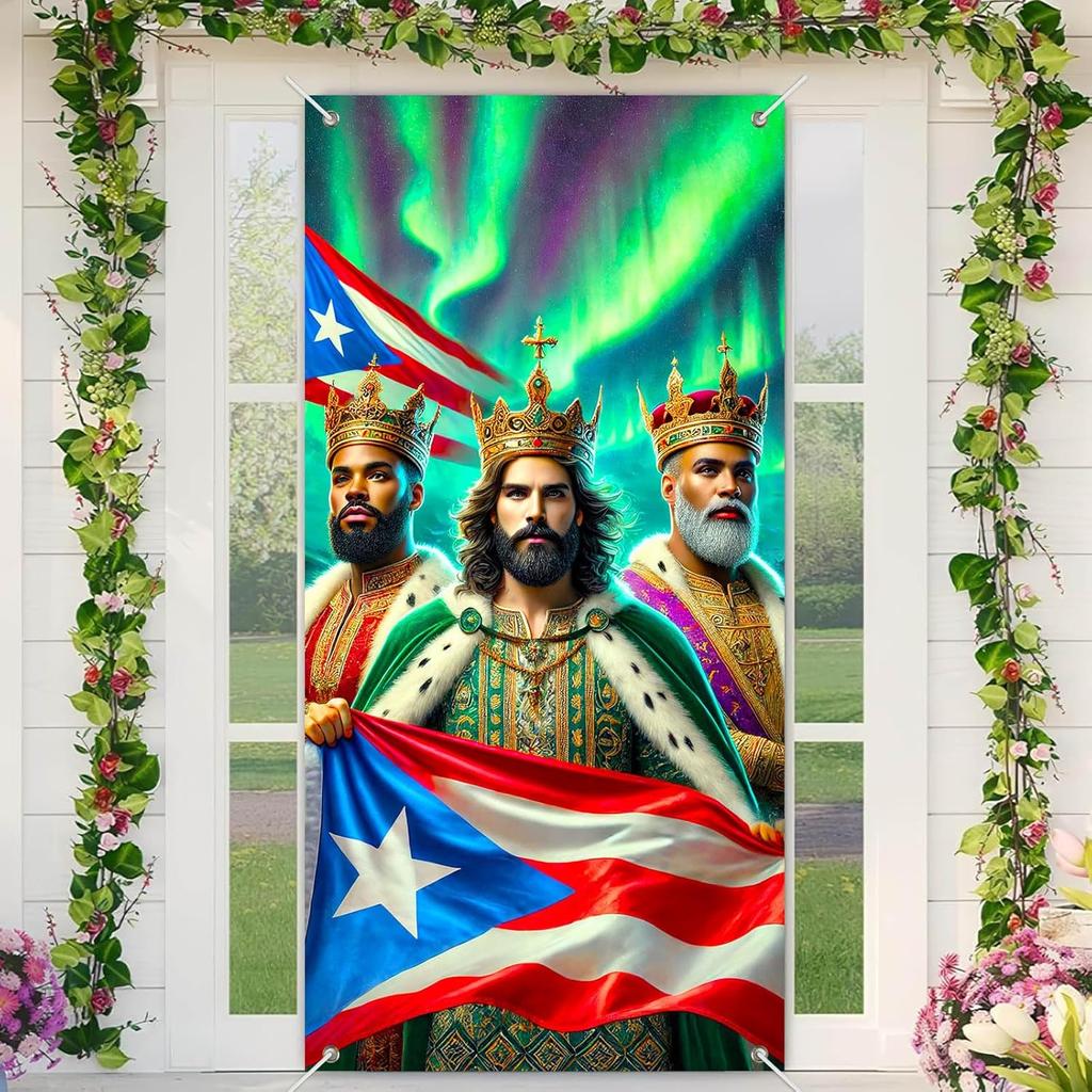 Feliz Dia De Reyes Door Cover 35x71 Inch Three Kings Day Porch Banner Epiphany Decorations Wise Men Celebration Backdrop for Home Office For Girls or