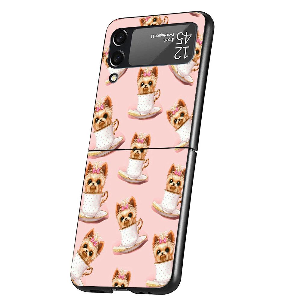 Чехол для телефона с щенком йоркширского терьера для Samsung Galaxy Z Flip 7 6 5 4 3 5G Flip7 Flip6 Flip5 Flip4 Flip3 Черный Fundas S