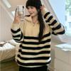Половина высокого воротника на молнии в полоску пуловер с длинными рукавами для женщин модный свободный осень 2022 повседневный пуловер женский свитер