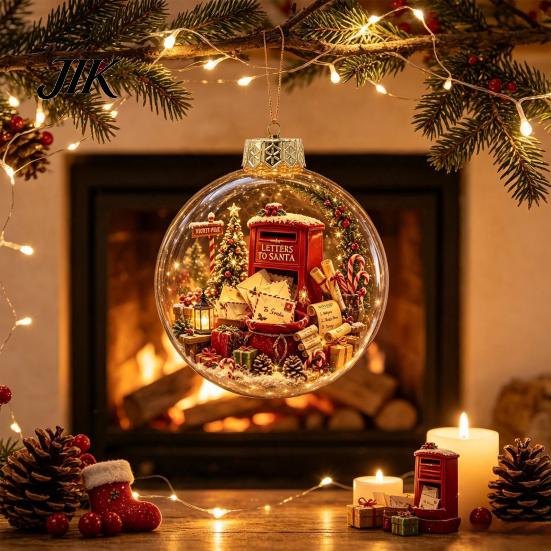 LED Christmas Tree Pendants Decorative Baubles, Luminous Acrylic Ball Pendant with 3D Winter Scene, Baubles for Holiday Trees Light Hanging Ornaments