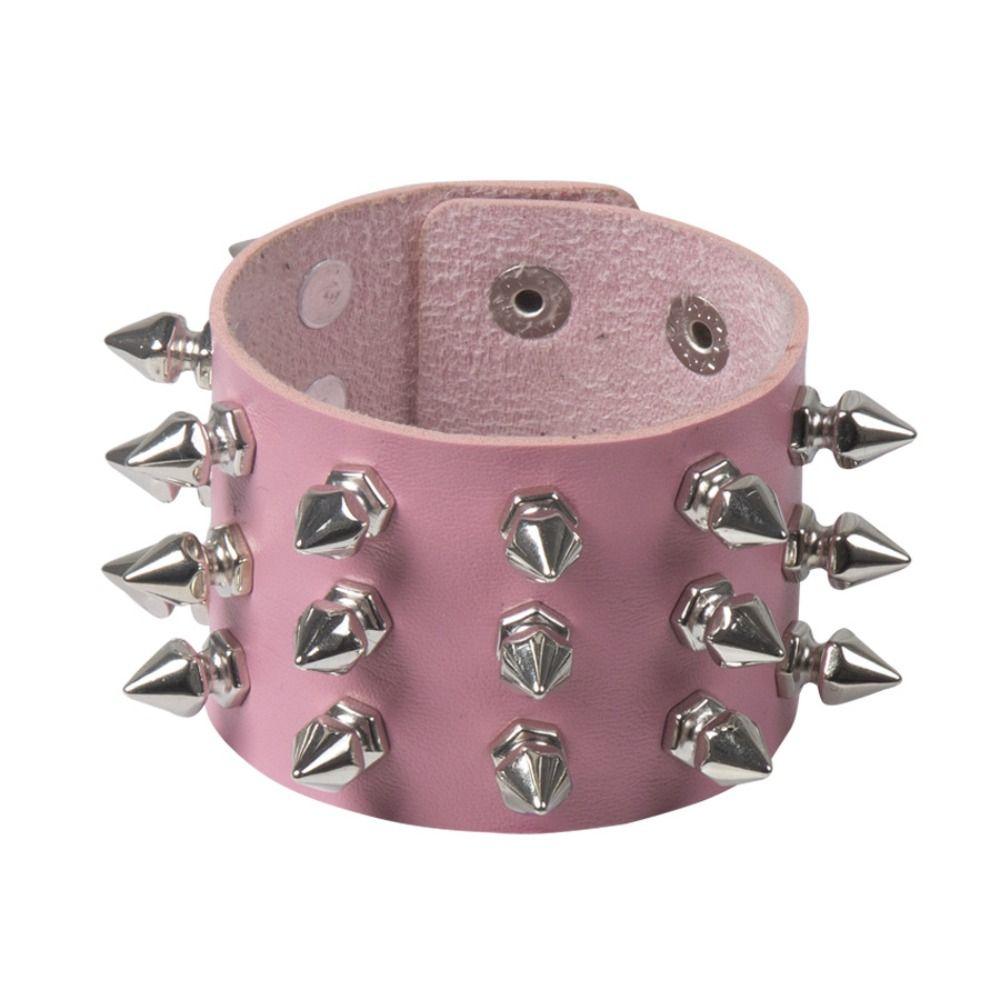 Gothic Pu Leather Studded Bracelet Adjustable Cuff Bangle Unisex Black Wristband