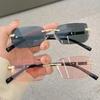 UV400 Protection Rimless Rectangle Sunglasses Y2K Shades Frameless Sun Glasses  for Women & Men