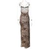 Leopard Print Women Chain Strap Side Slit Maxi Dress Backless Bodycon Sexy Streetwear Festival Evening Elegant