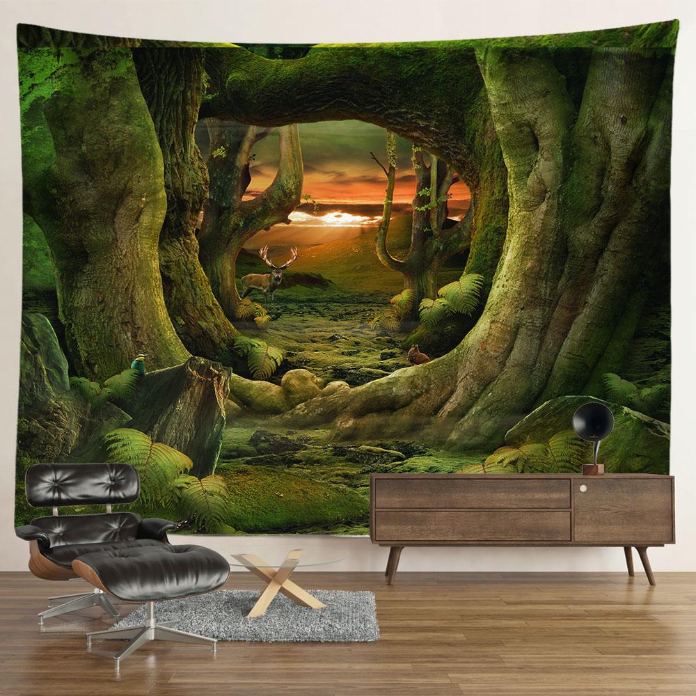 Пейзаж Водопад Гобелен Настенные Цветы Таинственный Лес Дерево Джунгли Большой Гобелен Искусство Эстетический Декор Комнаты Спальня