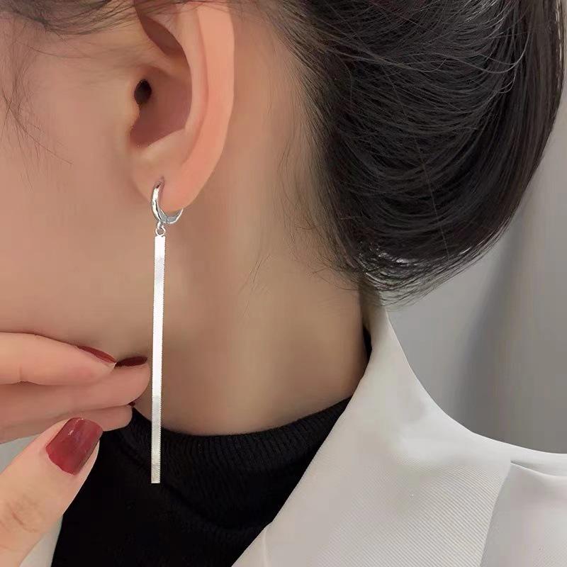 Серьги-подвески с цепочкой-лезвием из стерлингового серебра 925 пробы - Модный длинный крутой стиль 2024