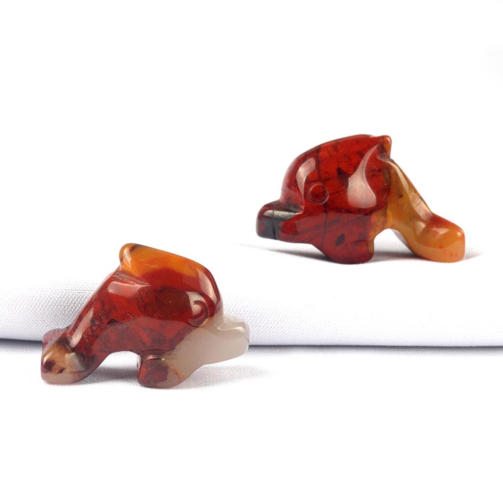 2Pcs/Pack Natural Semi-Precious Stone Ornament Decoration Dolphin Shape Healing Gems Home Decor Christmas New Year Small Furnishings Jewelry 18x27 Mm