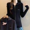 Черный вязаный кардиган для женщин на осень и зиму, новый корейский стиль, дизайн, двойная молния, топ с лацканами