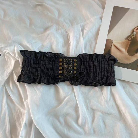 Women Elastic Woven Dress Belt Punk Style Denim Stretchy Corset Wide Edge All-match Retro Fabric Skirt Belt