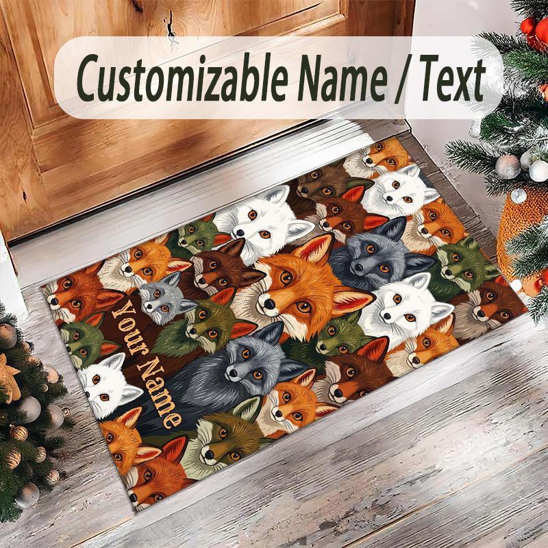 Fox Theme Crystal Velvet Floor Rug Personalized Custom Name Text Warm Carpet Home Decoration