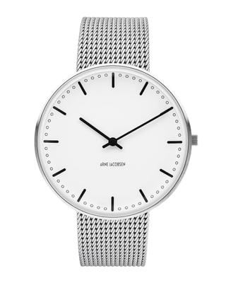 Часы ARNE JACOBSEN 40 мм, скандинавский дизайн, повседневная жизнь, водонепроницаемый дизайн без секундного ремешка CITYHALL, белый, серебристый, сетчатый (Тихая Рука) 53202-2008