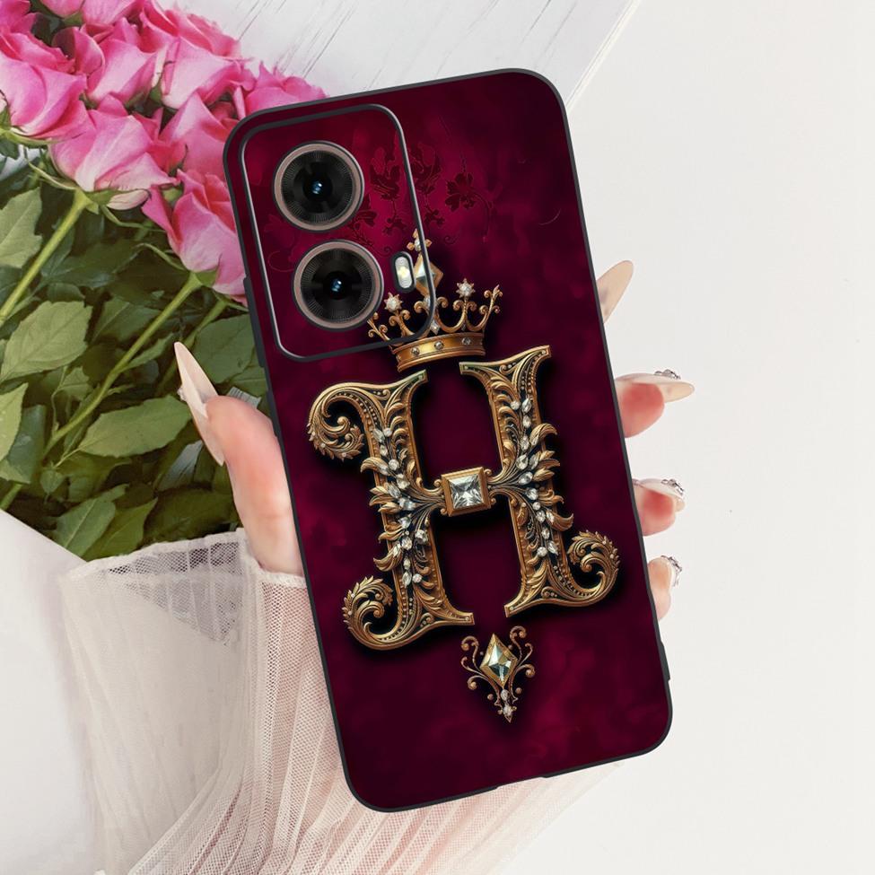 Чехол для Moto G85 XT2427-3 Силиконовый Роскошная Корона Буквы от A до Z 2D Плоский Рисунок Мягкий Корпус для Motorola Moto G85 Обложка
