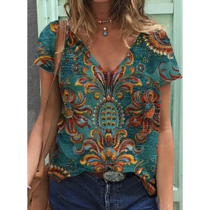 Футболки с 3D-принтом для женщин, с V-образным вырезом и коротким рукавом, уличная одежда Y2k, футболка Harajuku большого размера, женская одежда