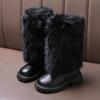Warm Long Plush Rear Zip Knee Boots Girl 2025 Winter Comfort Thick Bottom Non Slip Booties Fashion Solid Faux Fur Boots Child