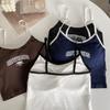 Women With Padded Bra Crop Tops O-neck Solid Crop Tops 2025 Summer Letter Printing Tops Spaghetti Camisole