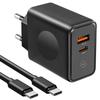30W 2-Port Wall Charger - E.F.CONNECTION - PD 20W + QC 3.0 - Black - USB-C Cable Included
