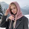 Женская теплая шапка с ушками и шарфом, интегрированный пуловер, зимняя, для холода