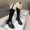 Fashion Winter Knee High Brown Long Boots Comfort Square Heel Zip Belt Buckle Platform Boots for Women Plush Edge Warm Gothic Shoes