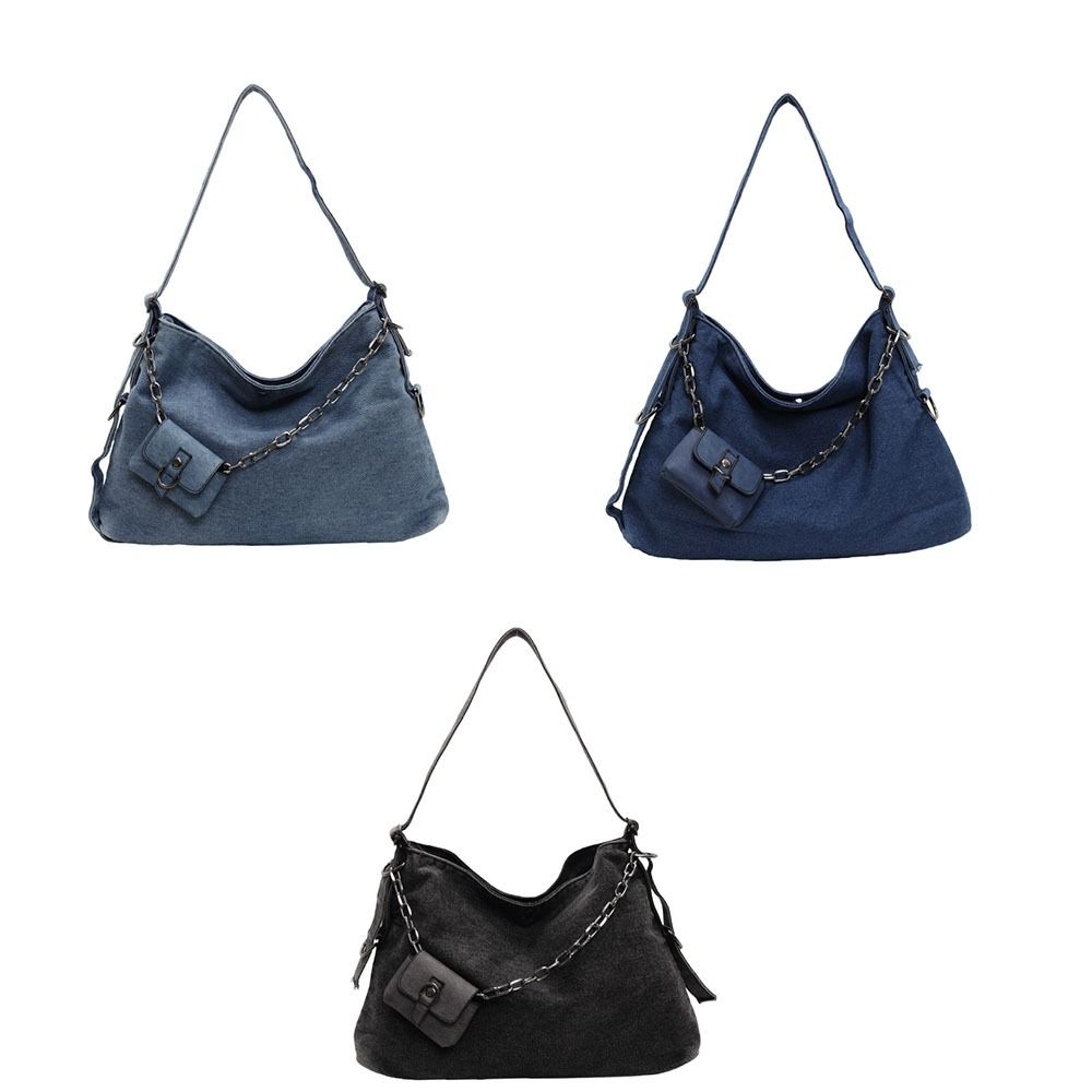Large Capacity Women's Chain Crossbody Bag Korean Style Satchel Bag Denim Shoulder Bag Travel