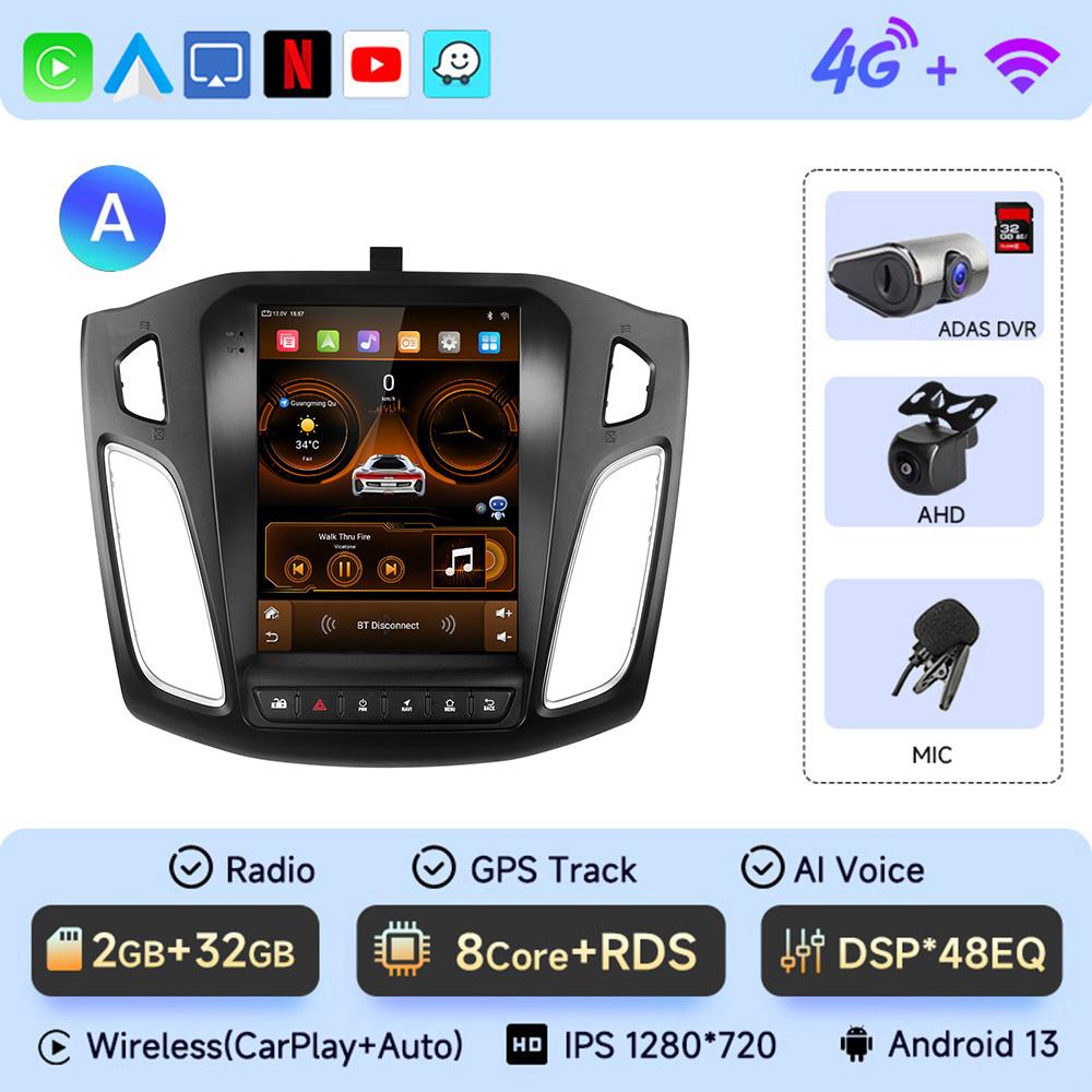 JIUYIN 2 Din 9.7" Android 13 Carplay Автомагнитола для Ford Focus 3 Mk 3 2011 2012 - 2019 Мультимедийный плеер 2Din GPS Автомагнитола DVD