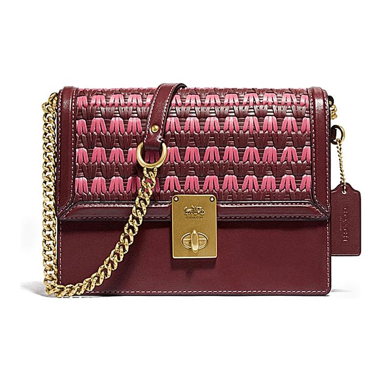 Coach Hutton Woven Leather Small Square Chain Shoulder Crossbody Bag Women bags Red 613-B4MZI