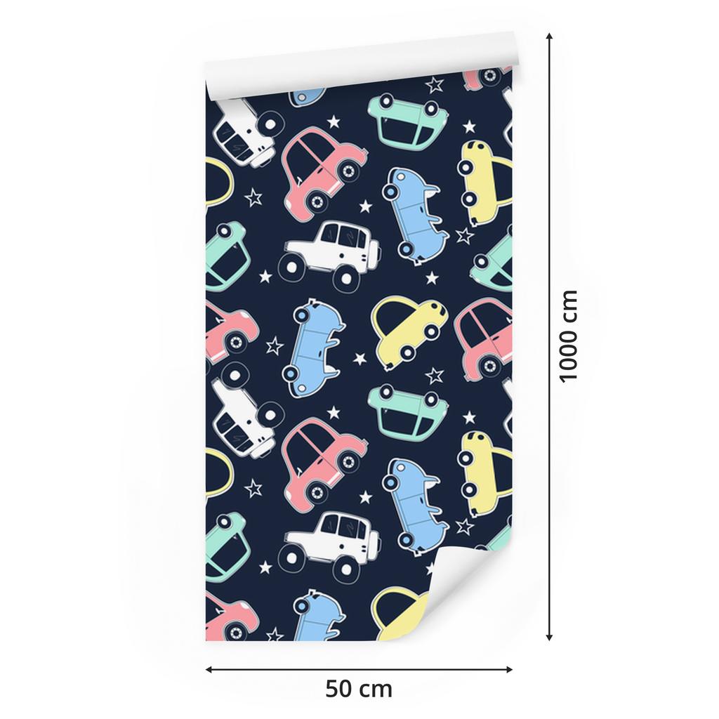 Colorful cars and stars wallpaper for living room and bedroom 50x1000