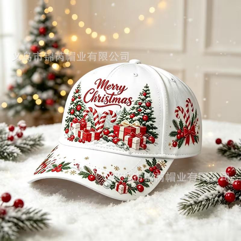 New red Christmas-themed baseball cap, Santa Claus d-printed sun hat