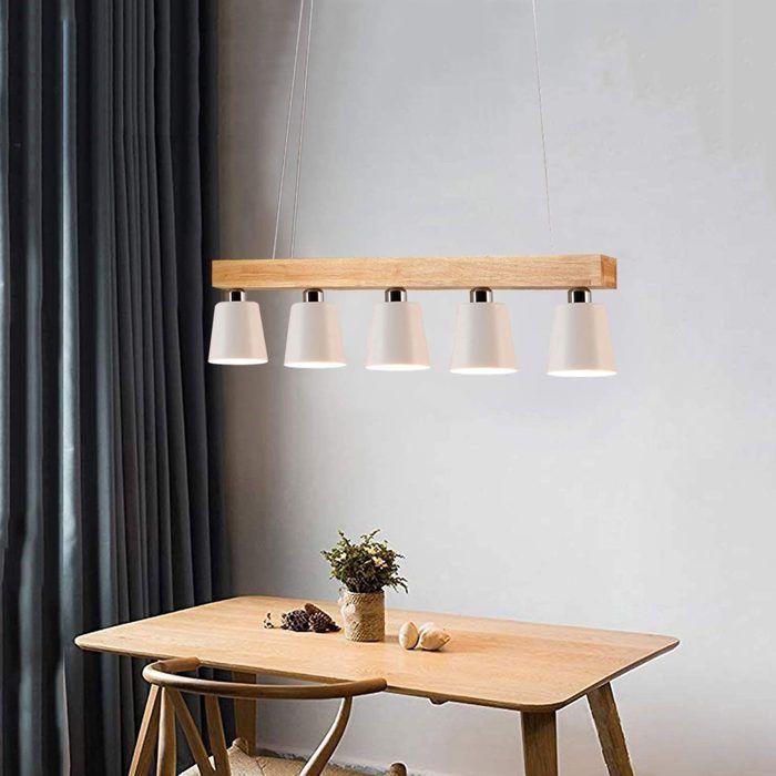 Suspension - NETTLIFE - 3/5 flamme - Bois blanc - E27 - Pour table à manger