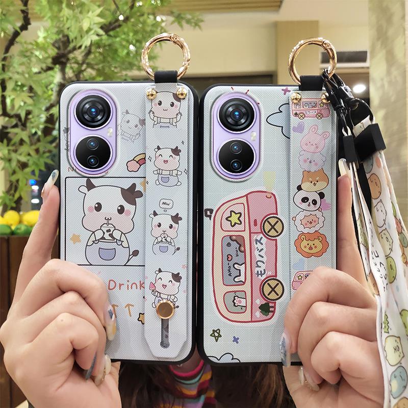 Fashion Design Kickstand Phone Case For Blackview A200 Pro Back Cover Dirt-resistant Wristband Anti-dust Cartoon Lanyard