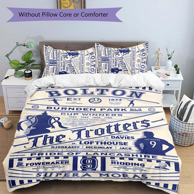 3pcs Bolton Wanderers FC LOGO pattern bedding set duvet cover set includes duvet cover &pillowcases,perfect all season bedroom decoration&gift