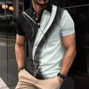 Men's Casual Polo Shirt Printed Collar Button Business Color Blocked Versatile T-shirt