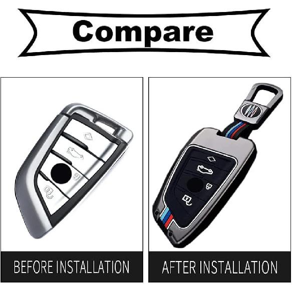Elegananccy For BMW Key Fob Case Cover, Fit For BMW 1 3 4 5 6 7 Series X3 X4 M5 M6 GT3 GT5, Zinc Alloy And Silicon Remote Key Protector (Blade Type)