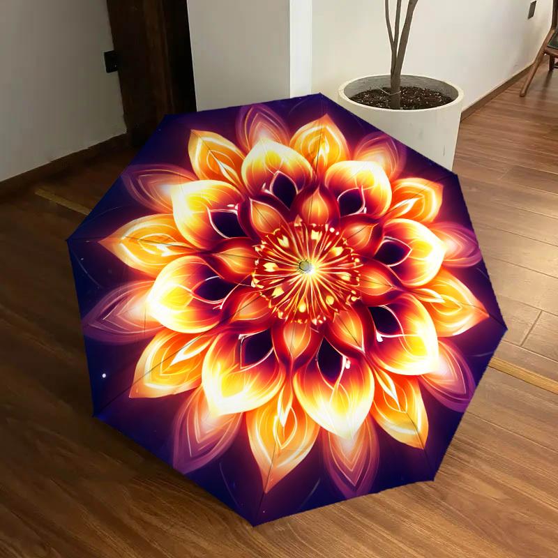 1pc Floral Mandala Design Umbrella with Plastic Handle,Suitable for All Seasons Home Travel Outdoor UmbrellaDD1211