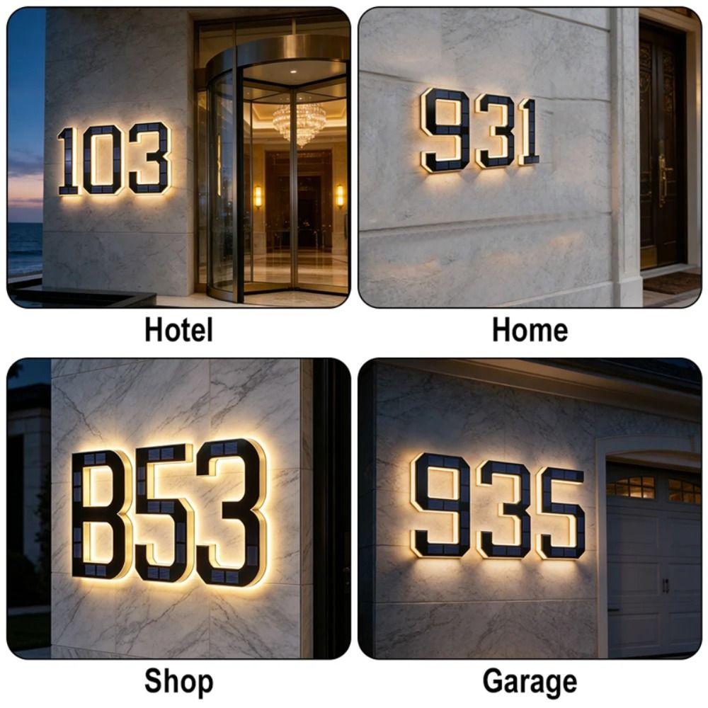 6.7 Inch Size LED Address Numbers Solar Powered Lighted House Numbers Home Exterior
