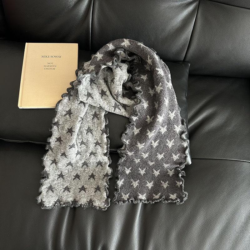 Wood ear edge star knitted scarf women's autumn and winter double-sided jacquard imitation cashmere warm soft waxy versatile atmosphere scarf