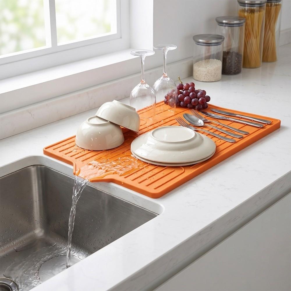 Heat Resistant Kitchen Sink Mat Drainage Function Dish Drying Pad Home Kitchen