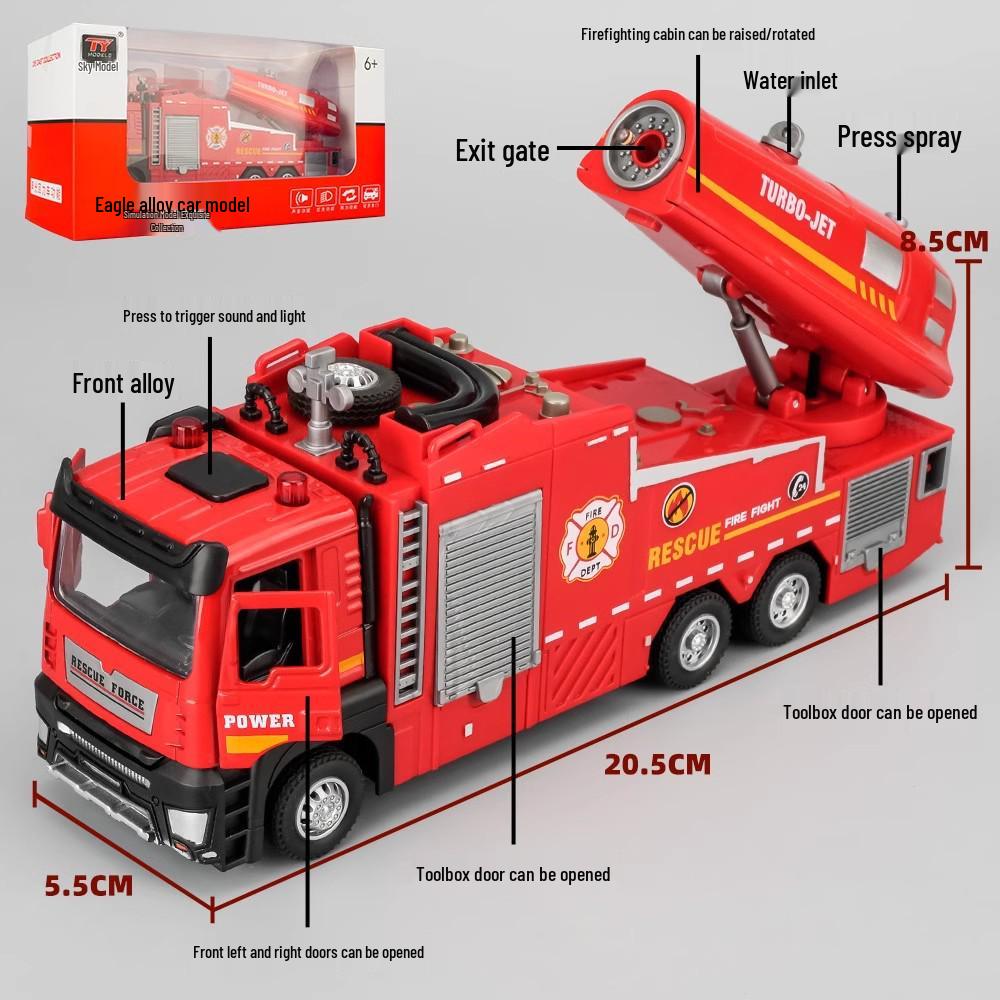 Children's Alloy Fire Truck Toy with Spray Water, Ladder, and Rescue Features