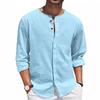Foreign Trade Men's Cotton and Linen Shirt Long-sleeved T-shirt Button-neck Casual Beach Shirt