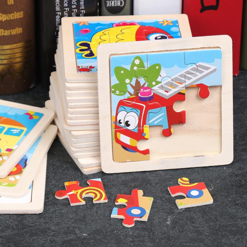 9 Pieces Montessori Wooden Kid Toy 3D Children Education Materials Cartoon Dinosaur Transportation Puzzles Learning Toys