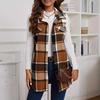 Женский жилет весна-осень с отложным воротником и клетчатым принтом, без рукавов, свободный однобортный жилет средней длины, пальто, верхняя одежда для школы и поездок на работу