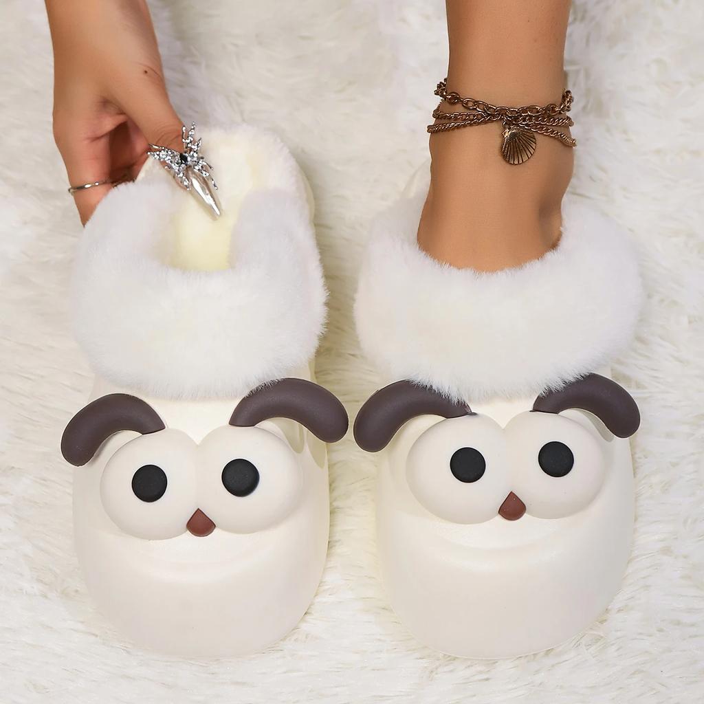 Зимние съемные декоративные женские шерстяные кожаные туфли 2024 года с противоскользящей подошвой и теплыми удобными тапочками Baotou для женщин