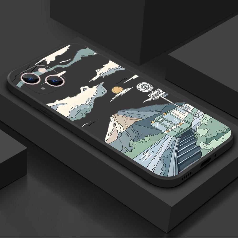 Масляная живопись под луной поезд подходит для iphone15promax Apple 17 мобильного телефона чехол 13 тонкое отверстие противоударный 16 Японский 11