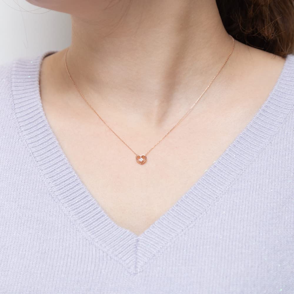 Ожерелье из розового золота K10 с мотивом сердца из кубического циркония [ESTELLE] [Ограничено для WEB] 0452-1192-0013-0000