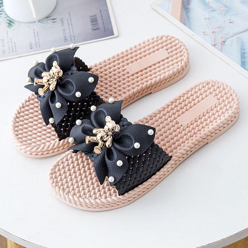 Fashion Round Toe Shoes for Women Jewels Bathroom with Bow Sandals Flat High Quality 2025 Luxury Summer Sale Wholesale On Woman Slippers